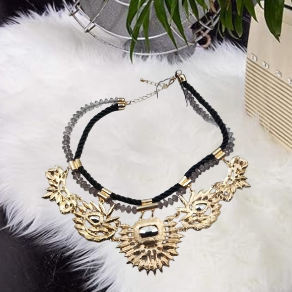 Liza Kim ~ Designer Gold Tone Statement Necklace/Choker with Multicolor Stones - Picture 5 of 5